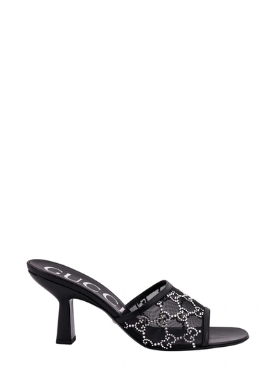 Gucci Crystal-embellished Satin Sandals In Black