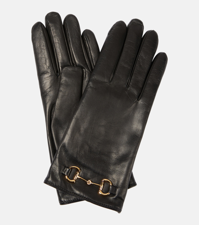 Gucci Horsebit Leather Gloves In Black