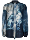 Roberto Cavalli Shirt With Denim Wild Leda Print In Blue
