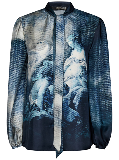 Roberto Cavalli Graphic-print Silk Blouse In Blue