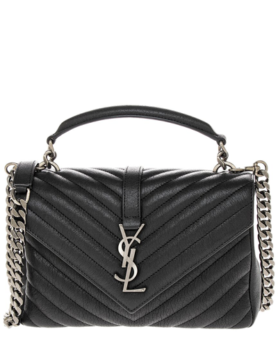Saint Laurent College Medium Leather Shoulder Bag In Black