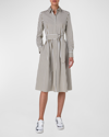 Akris Punto Kodak Stripe Belted Cotton Popeline Shirtdress In Sage-cream