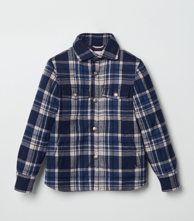 Brunello Cucinelli Kids' Plaid Cotton Shirt Jacket In Blue