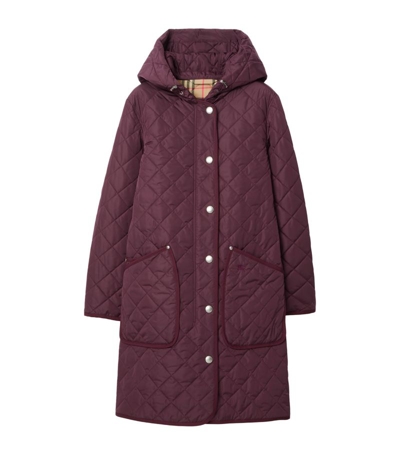 Burberry Hooded Quilted Coat In Purple
