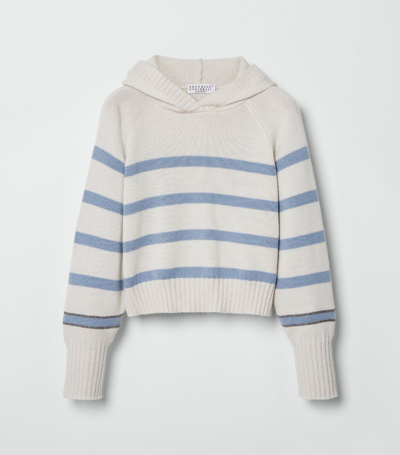 Brunello Cucinelli Kids' Cashmere Hooded Sweater In Neutrals