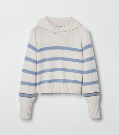 Brunello Cucinelli Kids' Cashmere Hooded Jumper In Neutrals