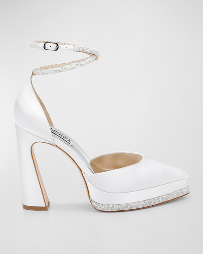 Badgley Mischka Eliana Embellished Satin Cocktail Pumps In Soft White