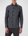 Bugatchi Julian Shaped Fit Leaf Print Stretch Cotton Button-up Shirt In Chestnut