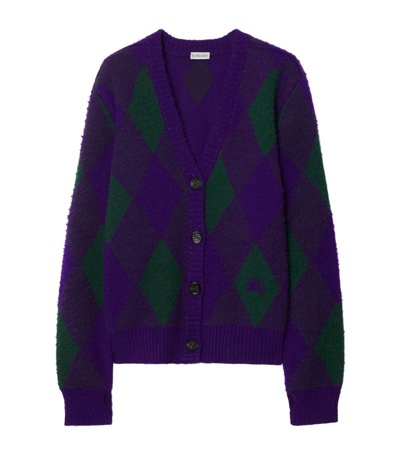Burberry Wool Argyle Cardigan In Purple