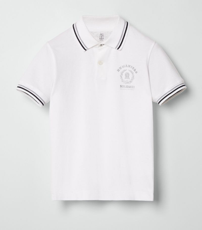 Brunello Cucinelli Kids' Logo-print Cotton Polo Shirt In White