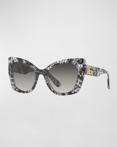 Dolce & Gabbana Dg Logo Metal Cat-eye Sunglasses In Black Lace