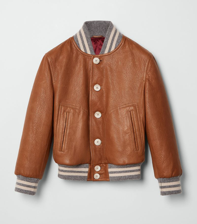 Brunello Cucinelli Kids' Leather Bomber Jacket In Brown