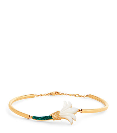 L'atelier Nawbar Yellow Gold, Diamond, Mother-of-pearl And Malachite Psychedeliah Bangle