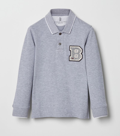 Brunello Cucinelli Kids' Logo-patch Cotton Polo Shirt In Grey