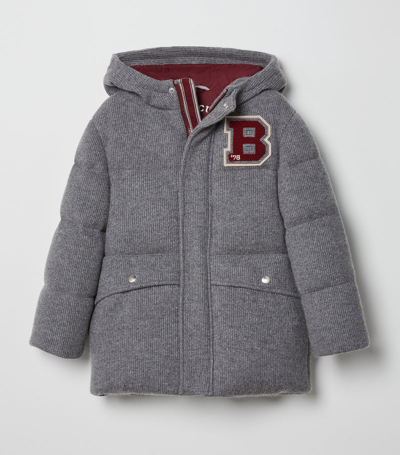 Brunello Cucinelli Kids' Logo-patch Hooded Padded Coat In Grey
