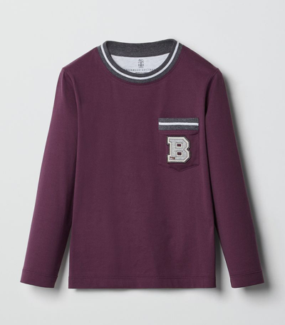 Brunello Cucinelli Kids' Logo-patch Cotton T-shirt In Purple