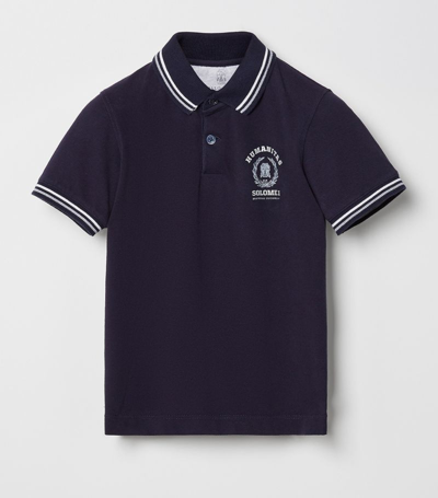 Brunello Cucinelli Kids' Cotton Logo Polo Shirt In Blue