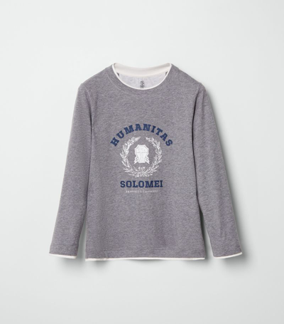 Brunello Cucinelli Kids' Logo-print Long-sleeve T-shirt In Grey