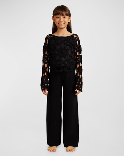 Cult Gaia Kids' Girl's Piper Ribbed Trousers In Black