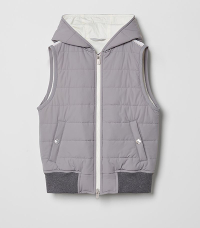 Brunello Cucinelli Kids' Water-repellent Varsity Reversible Gilet (12-12+ Years) In Grey