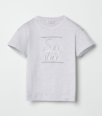 Brunello Cucinelli Kids' Slogan-print Cotton T-shirt In Grey