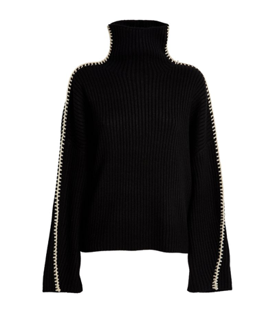 Rag & Bone Ingrid Whipstitched Ribbed Wool Turtleneck Sweater In Jet Black