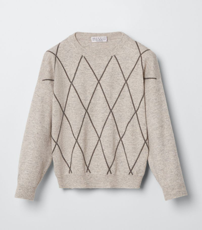 Brunello Cucinelli Kids' Cashmere Monili Sweater In Grey