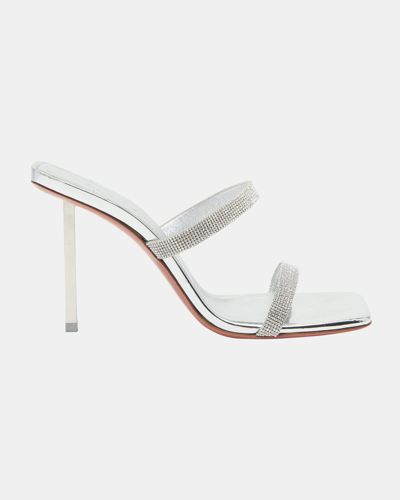 Amina Muaddi Rih Metallic Leather Stiletto Sandals In Silver