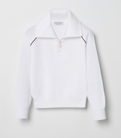 Brunello Cucinelli Kids' Cotton Monili-trim Sweater In White