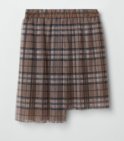 Brunello Cucinelli Kids' Tartan-pattern Tulle Pleated Skirt In Neutrals