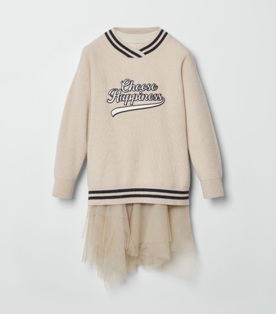 Brunello Cucinelli Kids' Cashmere-tulle Jumper Dress (12-12+ Years) In Neutrals