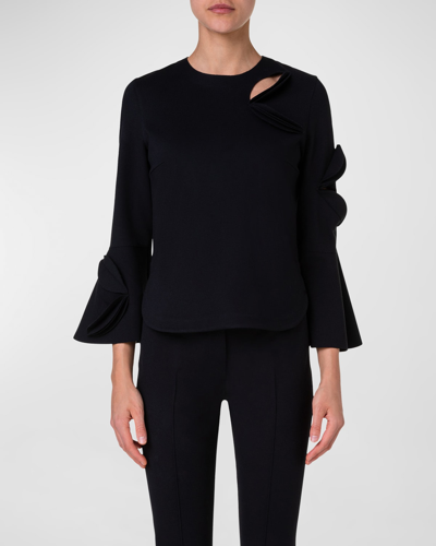 Akris Punto Cutout Jersey Shirt With Bird Applique Detail In Black