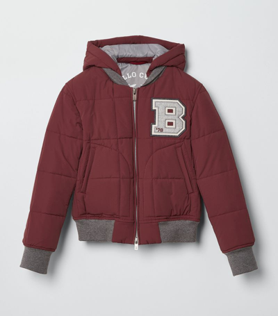 Brunello Cucinelli Logo Patch Bomber Jacket In Bordeaux