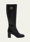 VALENTINO GARAVANI LEATHER KNEE HIGH BOOTS WITH V LOGO