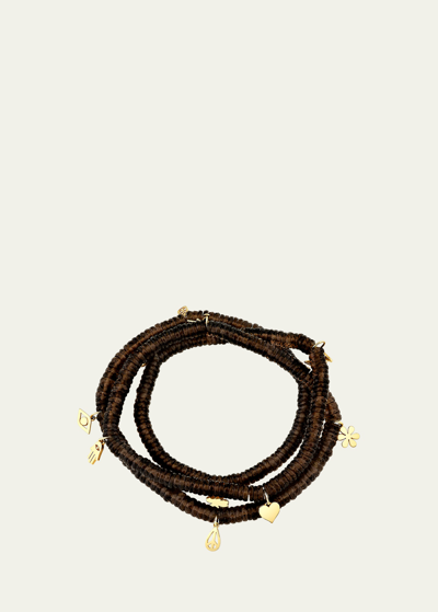 Sydney Evan Icon Charm & Smokey Topaz Rondelle Wrap Bracelet In Brown