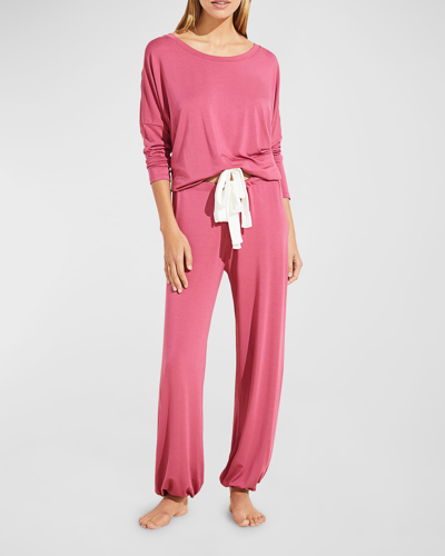 Eberjey Gisele Slouchy Pajama Set In Raspberry & Ivory