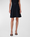 Akris Punto Pleated Taffeta Front-zip Skirt With Belt In Black
