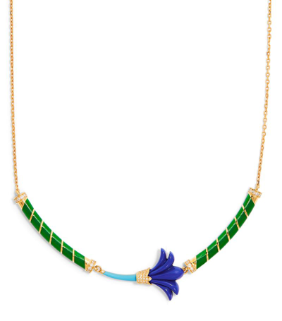 L'atelier Nawbar Yellow Gold, Diamond, Lapis And Turquoise Psychedeliah Necklace In Green