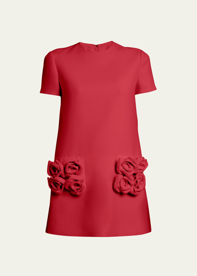 Valentino Crepe Couture Mini Dress With Floral Applique Details In Red