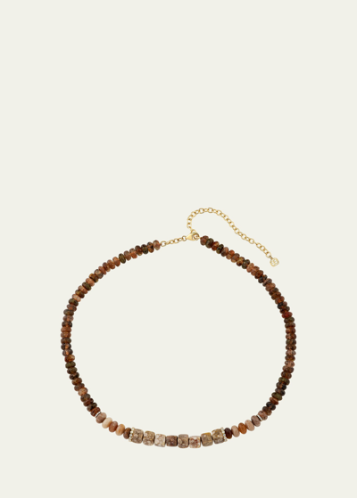 Sydney Evan Multi-bead And Diamond Rondelle Necklace In Brown
