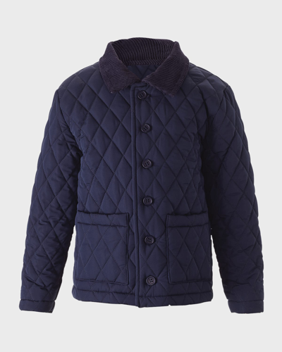 Rachel Riley Kids' Boy's Corduroy Trim Quilted Jacket In Navy