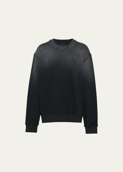 Prada Men's Oversized Garment-dyed Cotton Sweatshirt In Black