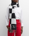 Valentino Square-pattern Wool-cashmere Scarf In Black,white