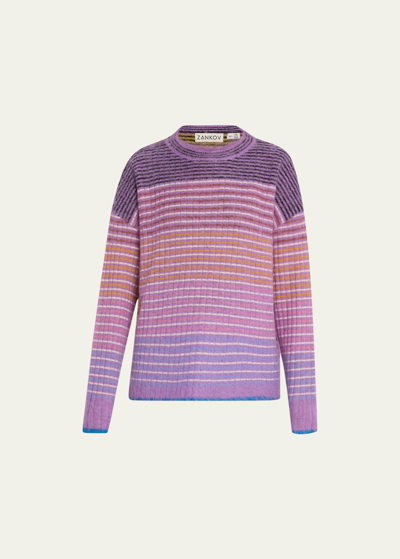 Zankov Leonard Striped Knitted Jumper In Lilac Multi