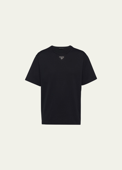 Prada Stretch Cotton T-shirt With Logo In Black