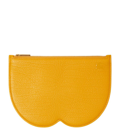 Burberry Large Leather Chess Pouch In Yellow