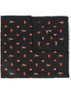 SAINT LAURENT red heart, lightning bolt and flame print scarf,4813743Y20912179649