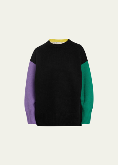 Zankov Ryo Color-block Wool-blend Sweater In Black Multi