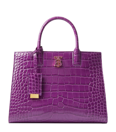 Burberry Mini Croc-embossed Leather Frances Bag In Purple