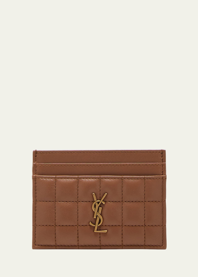 Saint Laurent Cassandre Ysl Card Case In Quilted Smooth Leather In Fox